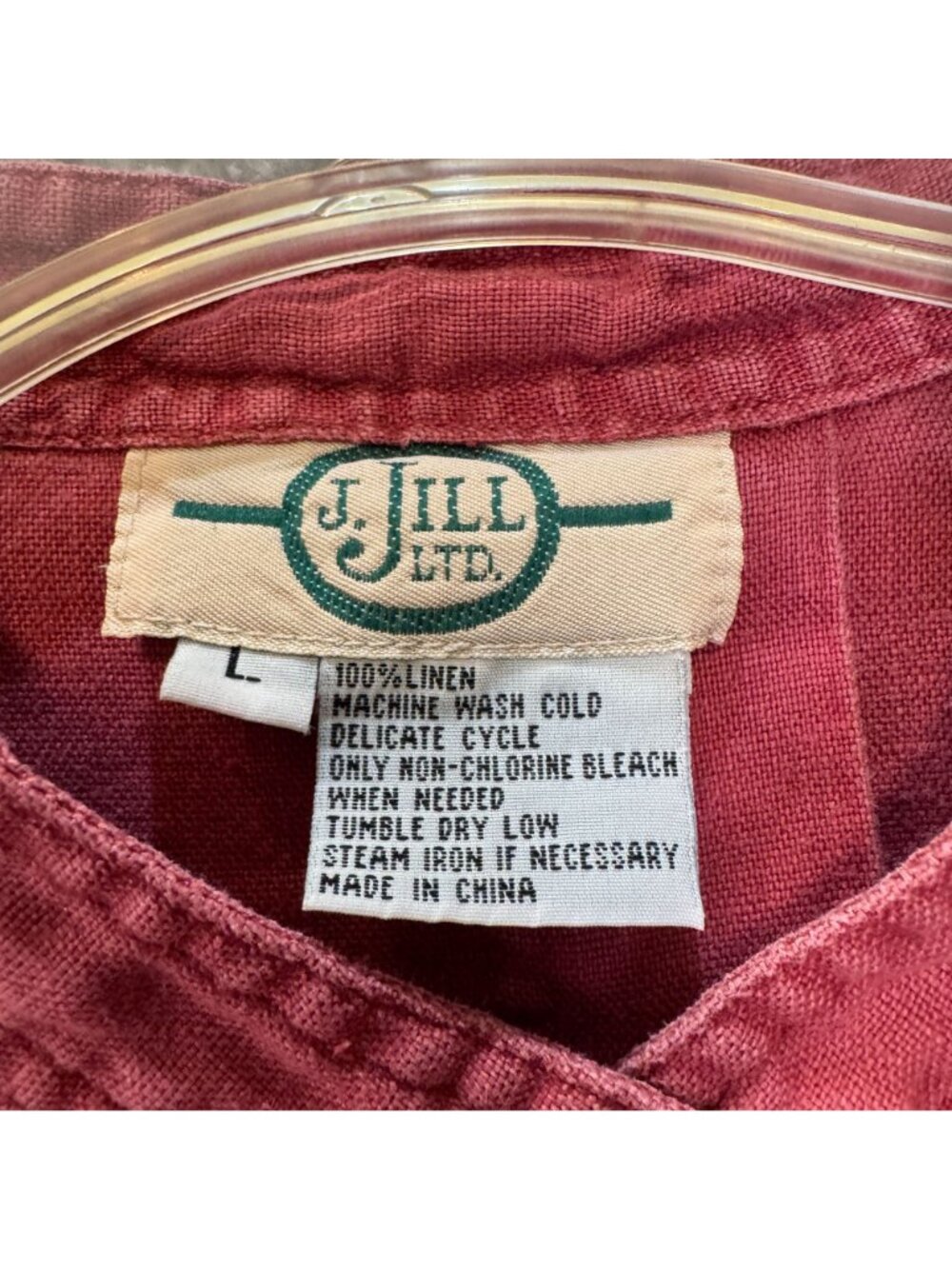 Vintage J. Jill Linen Blouse L Mandarin Collar Dusty Rose Artsy Boho Lagenlook - Picture 2 of 10